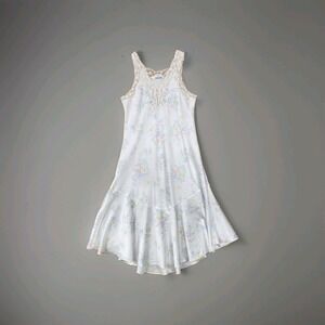 Martinique Nightgown Womens Large White Floral Lace Bias Satin Slip Dress Plung